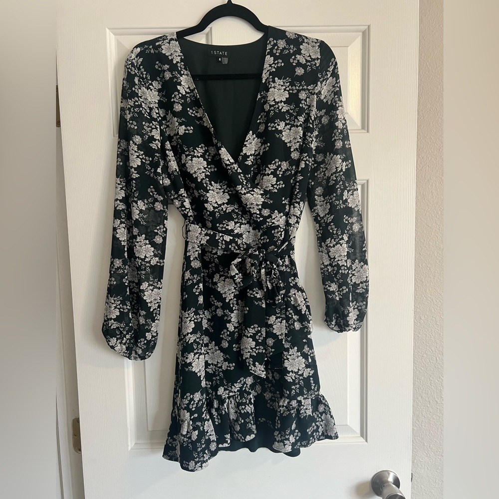 1. State Green Floral Wrap Dress Size 6